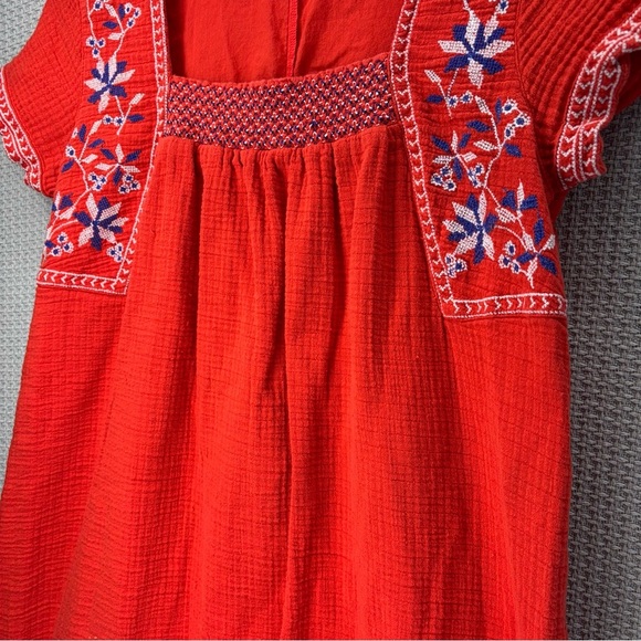 Old Navy Red Midi Gauze Dress Women Sz S- Boho Cross Stictch Gramma Summer Comfy - Picture 5 of 8